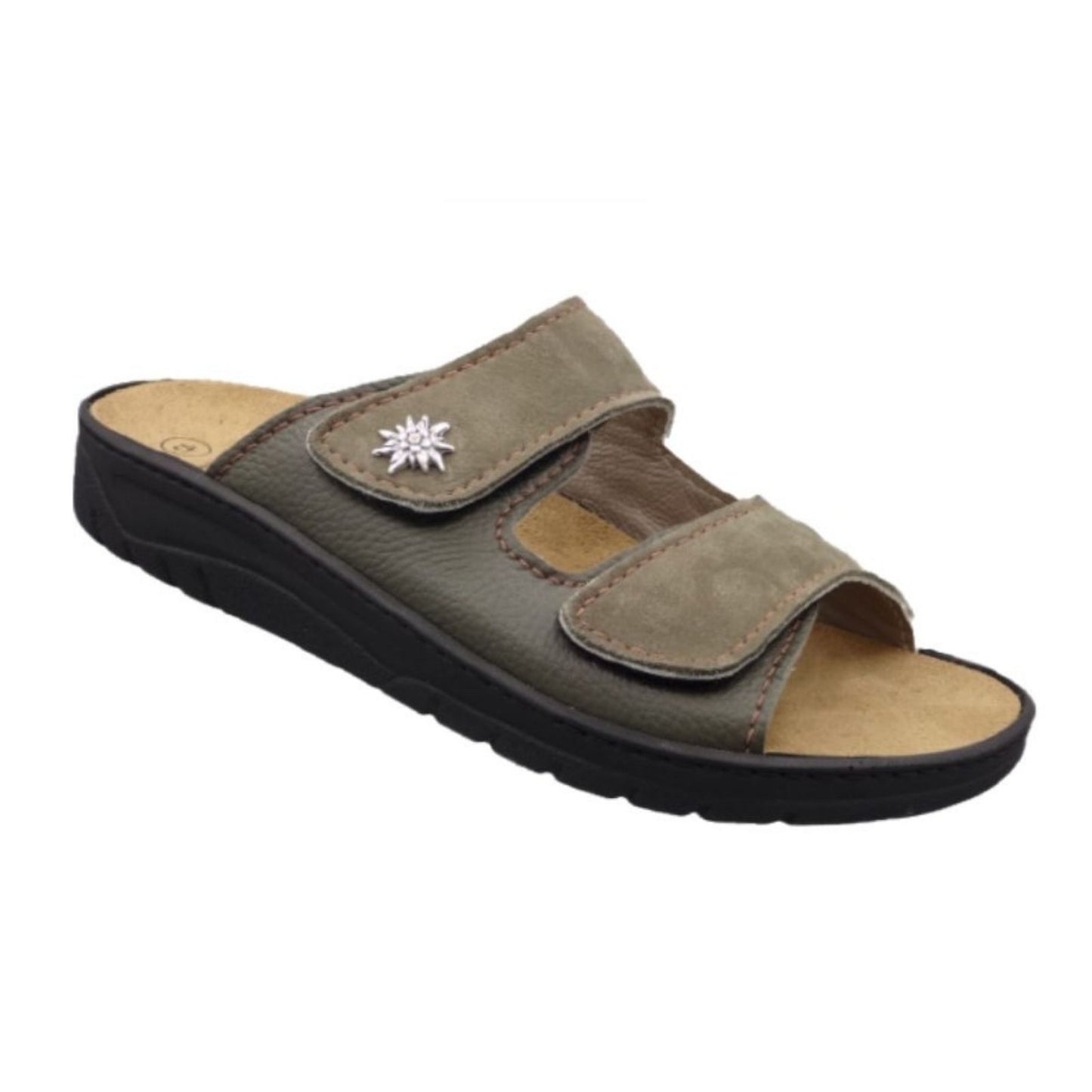 Algemare Herren Pantolette mit Edelweiß beige - Leder & Wechselfußbett - 7261-7571