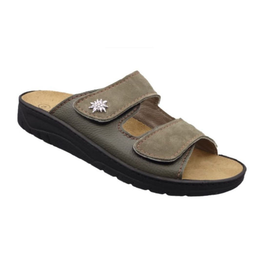 Algemare Herren Pantolette mit Edelweiß beige - Leder & Wechselfußbett - 7261-7571