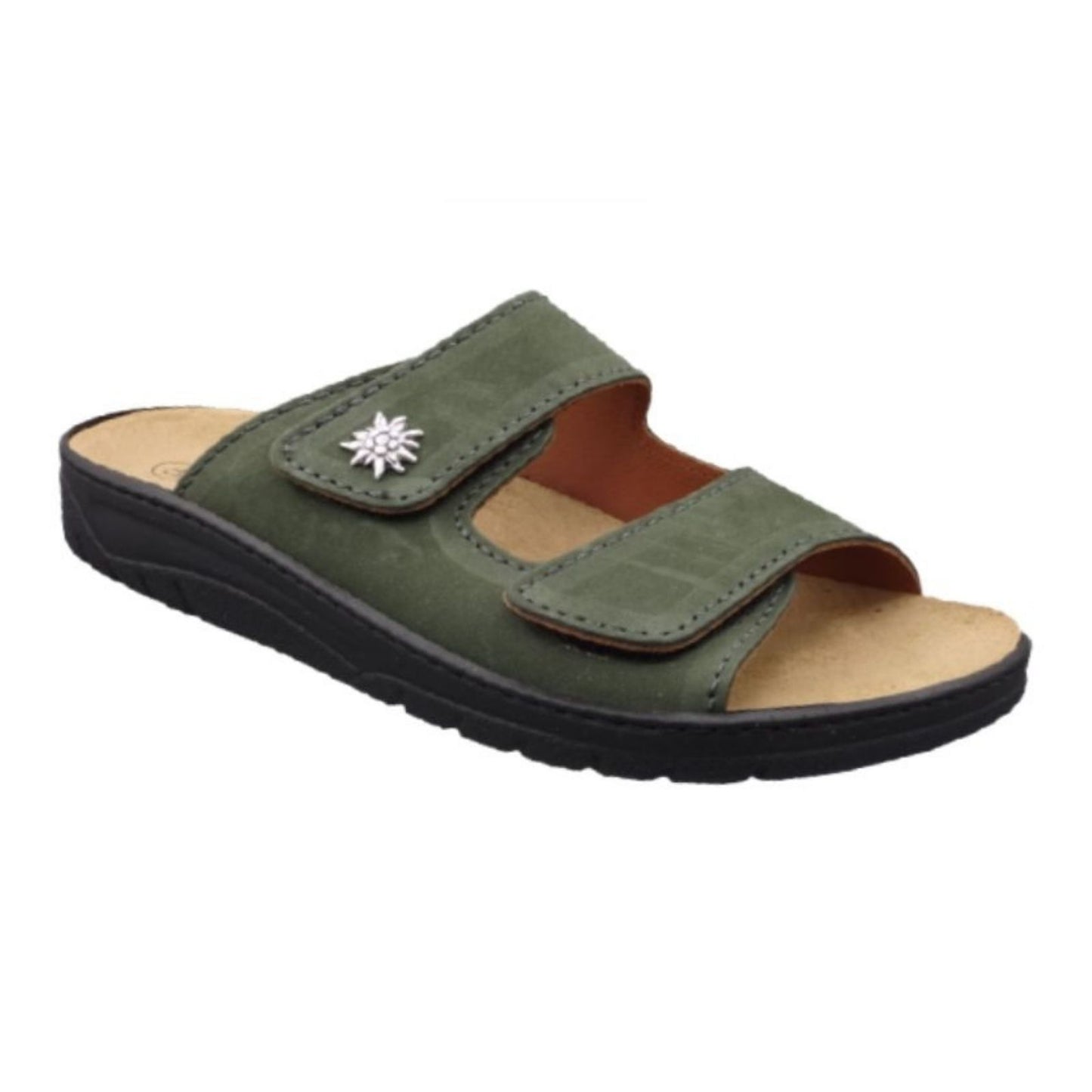 Algemare Herren Pantolette mit Edelweiß grün - Leder & Wechselfußbett - 7261-7592