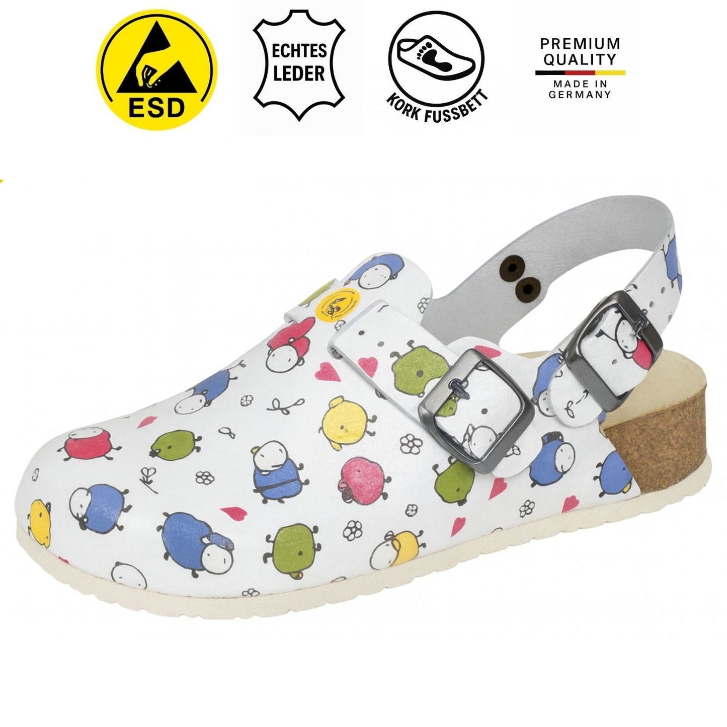 Weeger Damen & Herren ESD Clog weiß Schafe - Keilabsatz & antistatisch - 48325-14