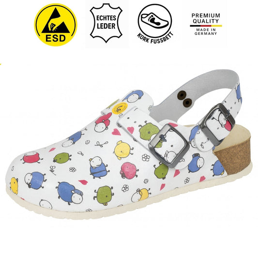 Weeger Damen & Herren ESD Clog weiß Schafe - Keilabsatz & antistatisch - 48325-14