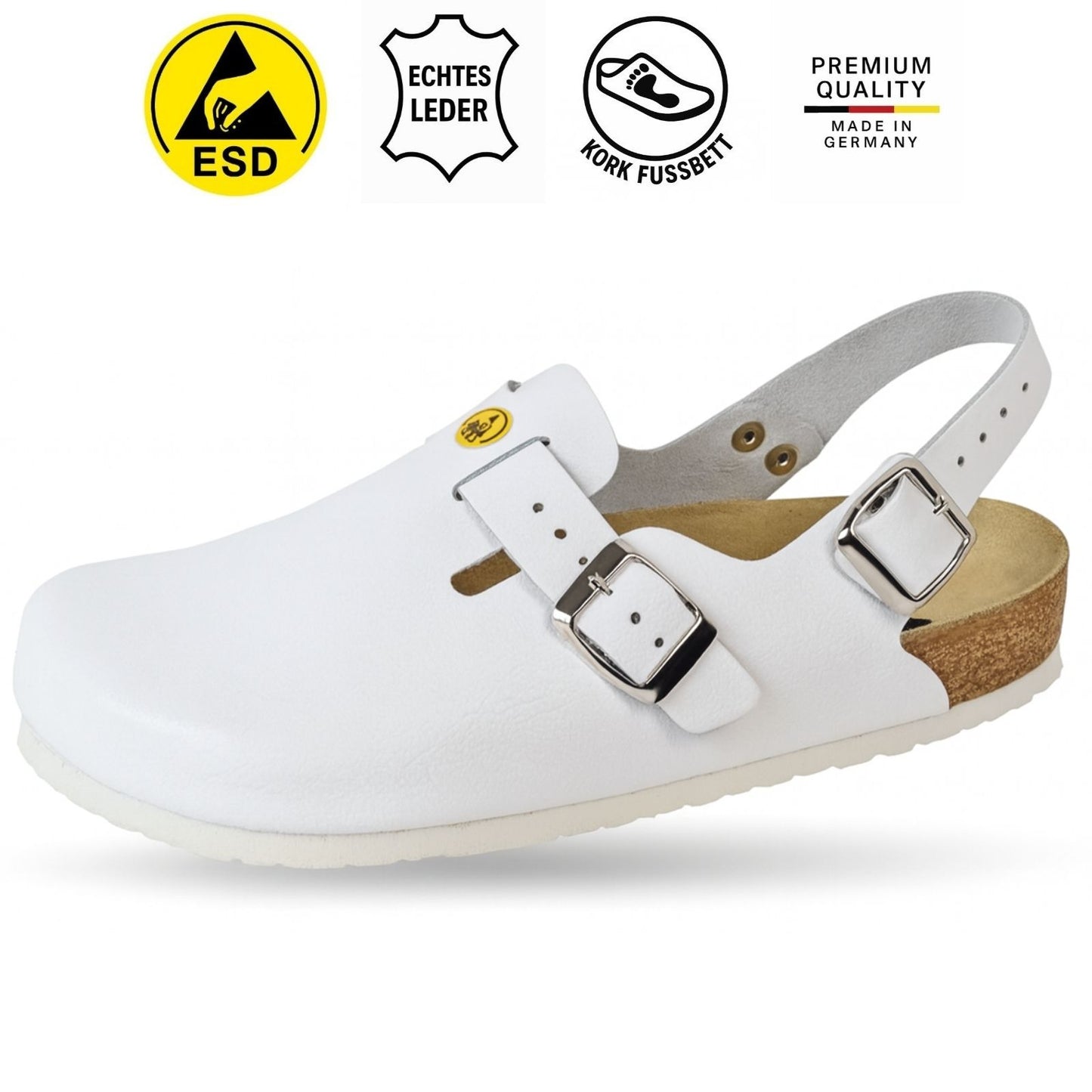 Weeger Zoccolo ESD donna e uomo con cinturino posteriore bianco - antistatico - 48611-10