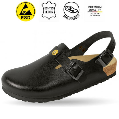 Weeger Zoccoli ESD Donna & Uomo con cinturino posteriore nero - antistatico - 48611-20