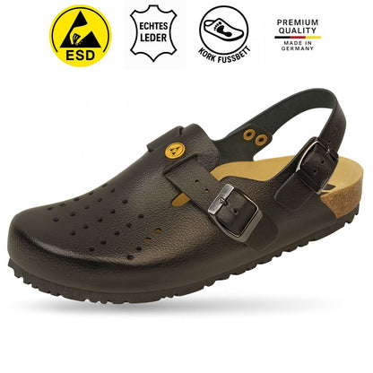 Weeger Zoccolo ESD donna e uomo forato con cinturino posteriore nero - antistatico - 48619-20