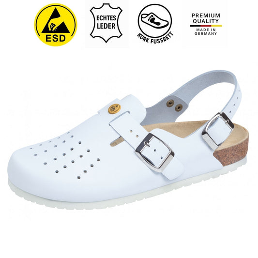 Weeger Damen & Herren ESD Clog gelocht mit Fersenriemen weiß - antistatisch - 48619-10