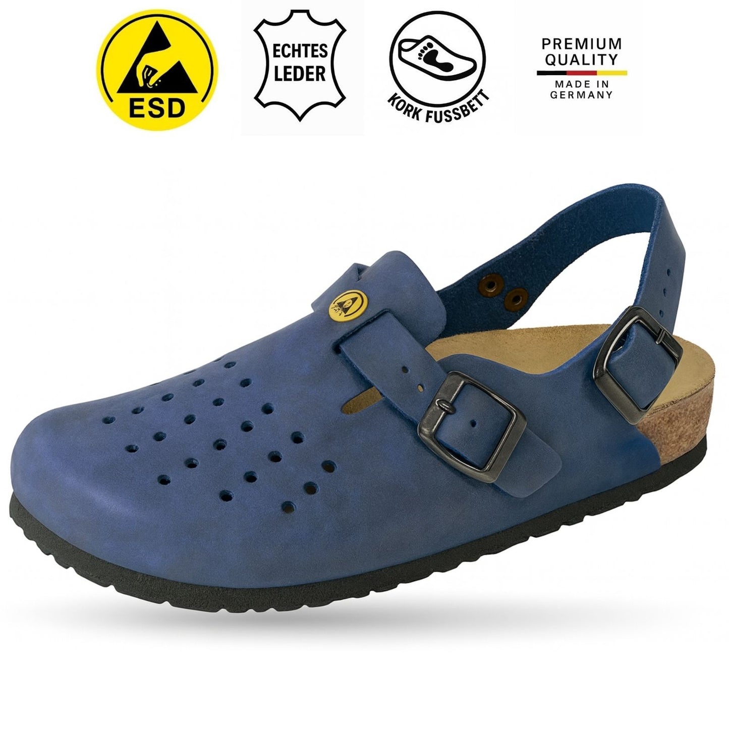 Weeger Zoccoli ESD forati da donna e da uomo con cinturino posteriore blu - antistatici - 48619-30