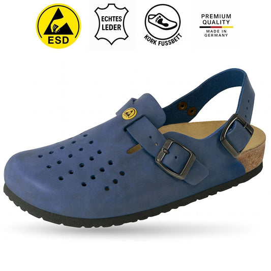 Weeger Damen & Herren ESD Clog gelocht mit Fersenriemen blau - antistatisch - 48619-30