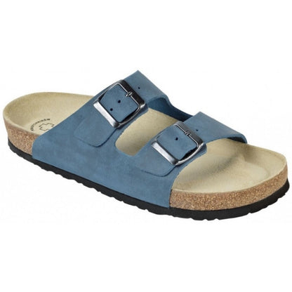 Weeger Damen & Herren Pantolette blau - Leder & Korkfußbett - 41110