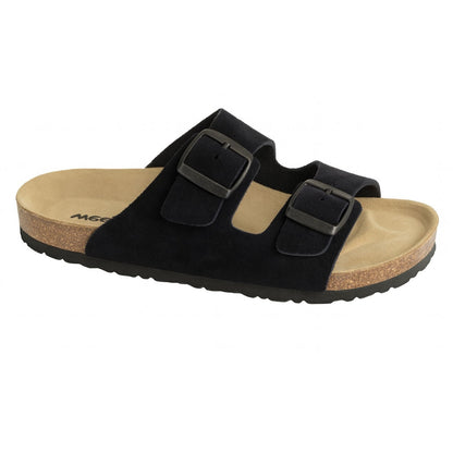 Weeger Damen Herren Pantolette schwarz velour - Leder & Korkfußbett - 41110-34