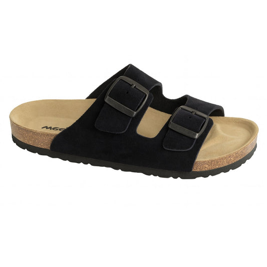 Weeger Damen Herren Pantolette schwarz velour - Leder & Korkfußbett - 41110-34