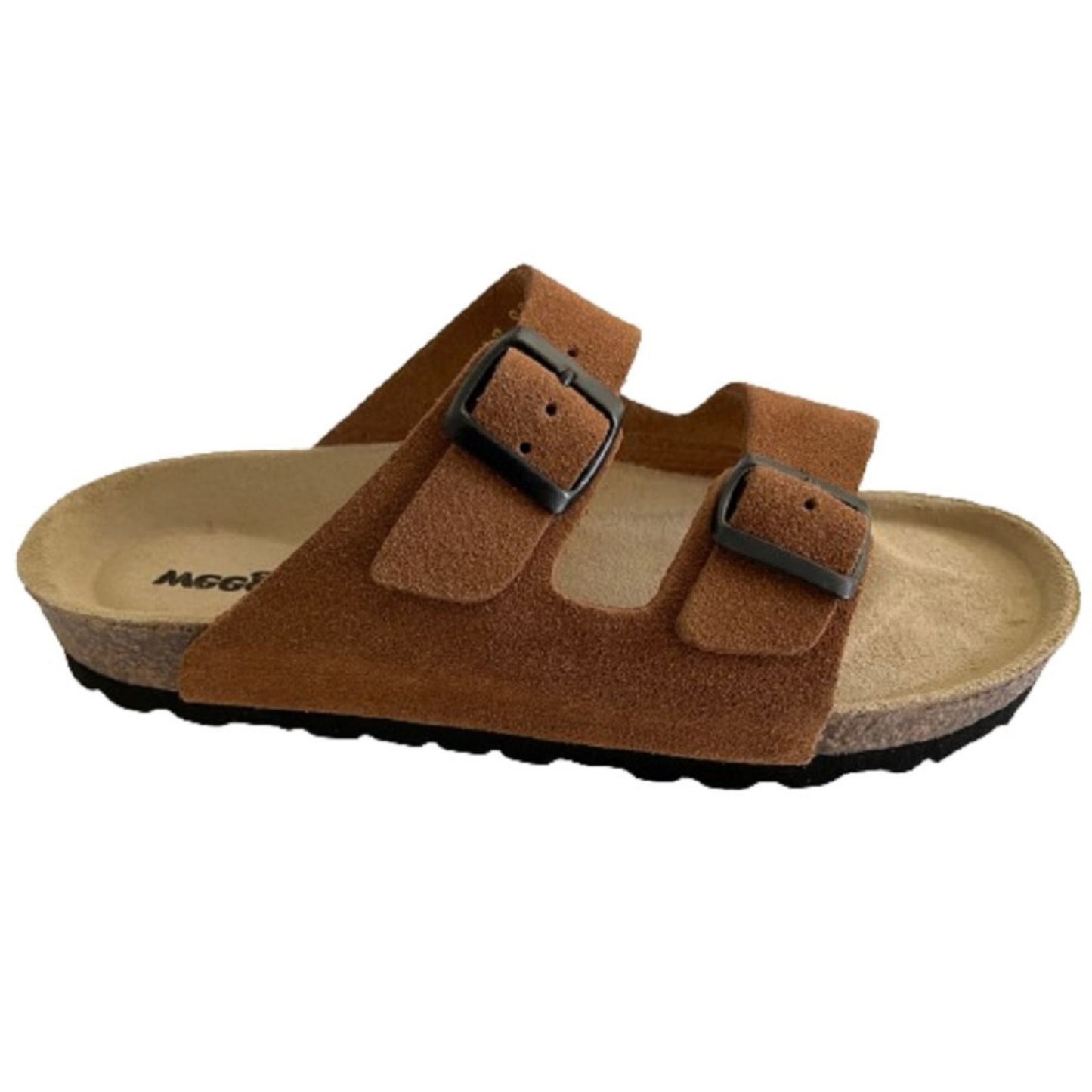 Weeger Damen & Herren Pantolette braun velour - Leder & Korkfußbett - 41110-44