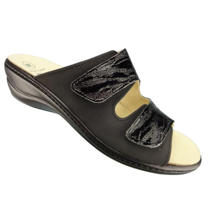 Algemare Damen Pantolette schwarz - Leder & Wechselfußbett - 1447-0307