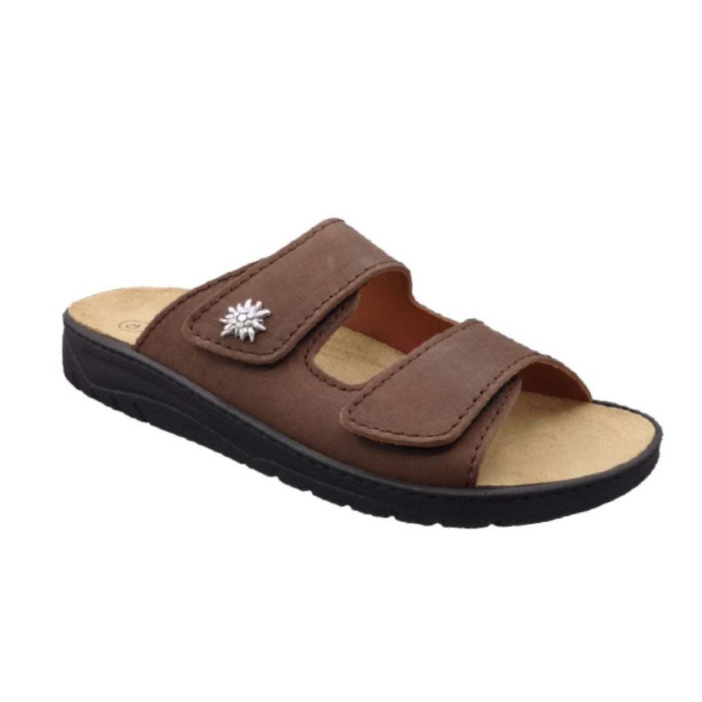 Algemare Herren Pantolette mit Edelweiß braun - Leder & Wechselfußbett - 7261-3844