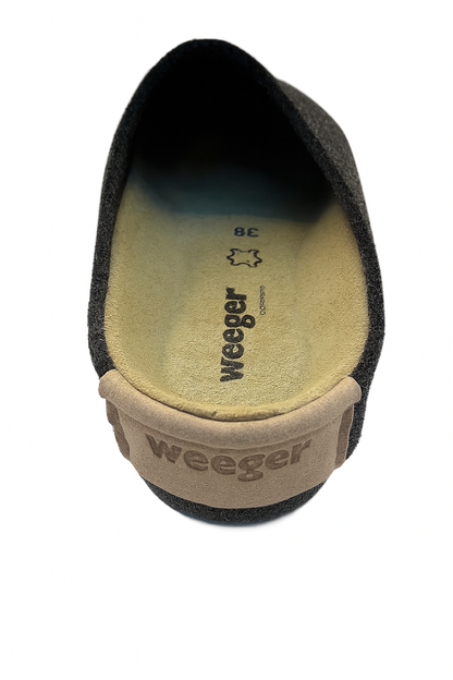Weeger Damen Herren Filz Hausschuhe mit Wechselfußbett - Leder & Korkfußbett - 48100
